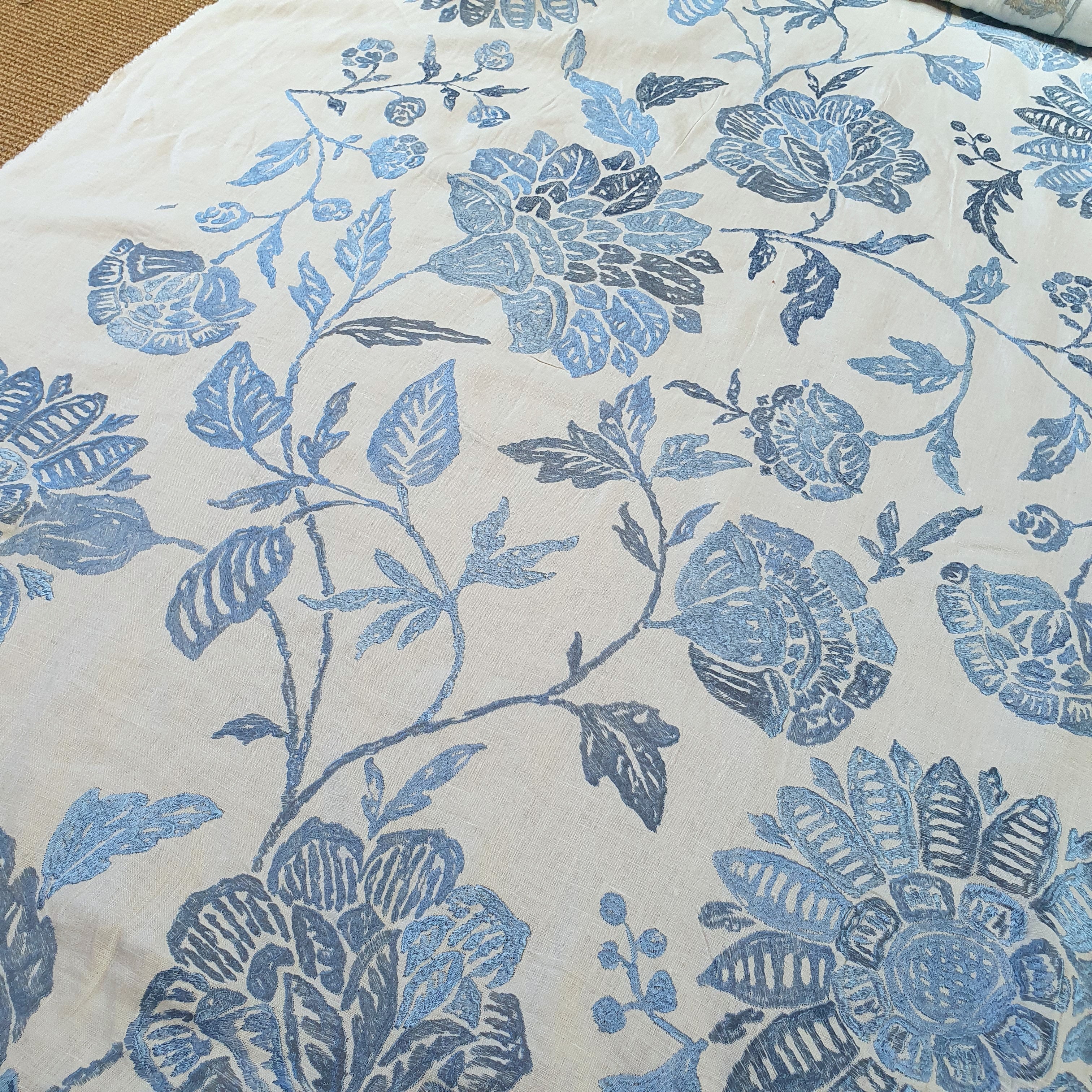 Large-Scale Embroidered Floral Linen