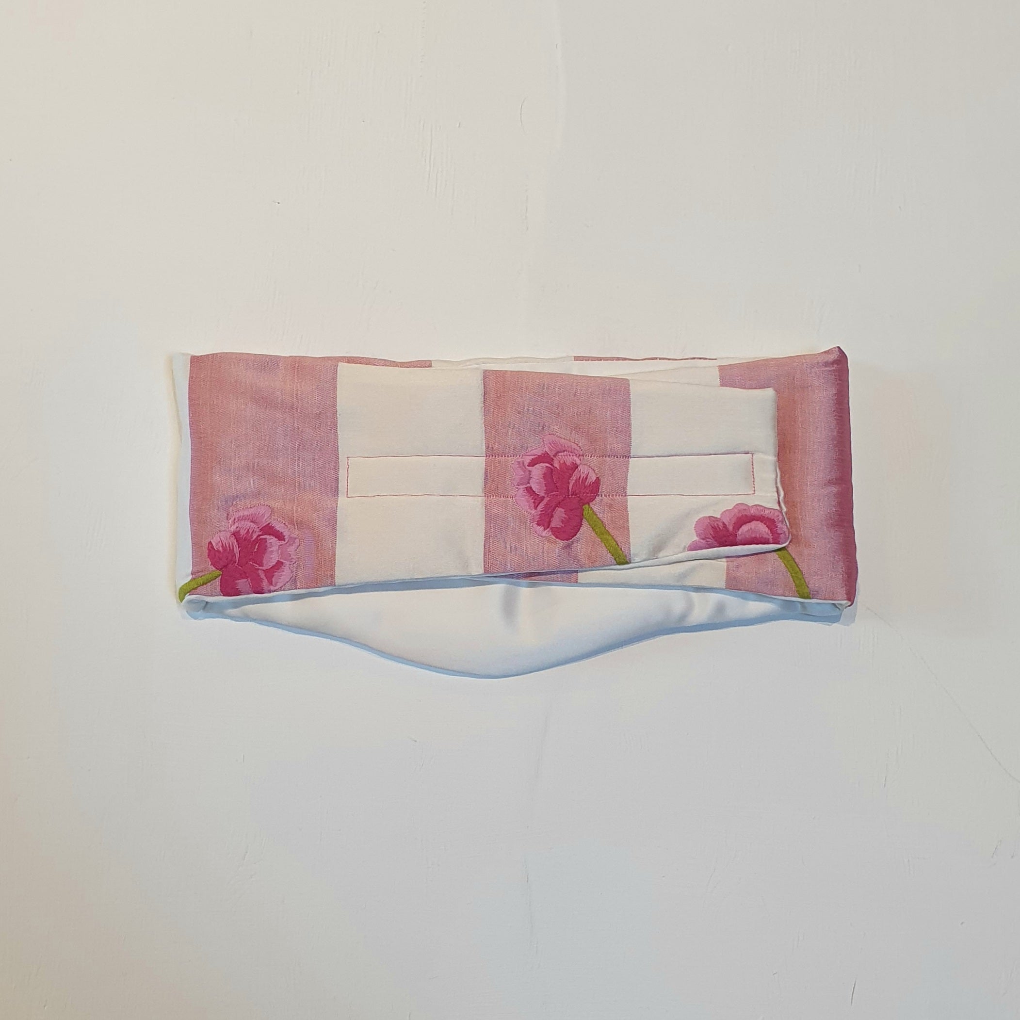 Embroidered Silk Sleep Mask - Pink Floral Stripe