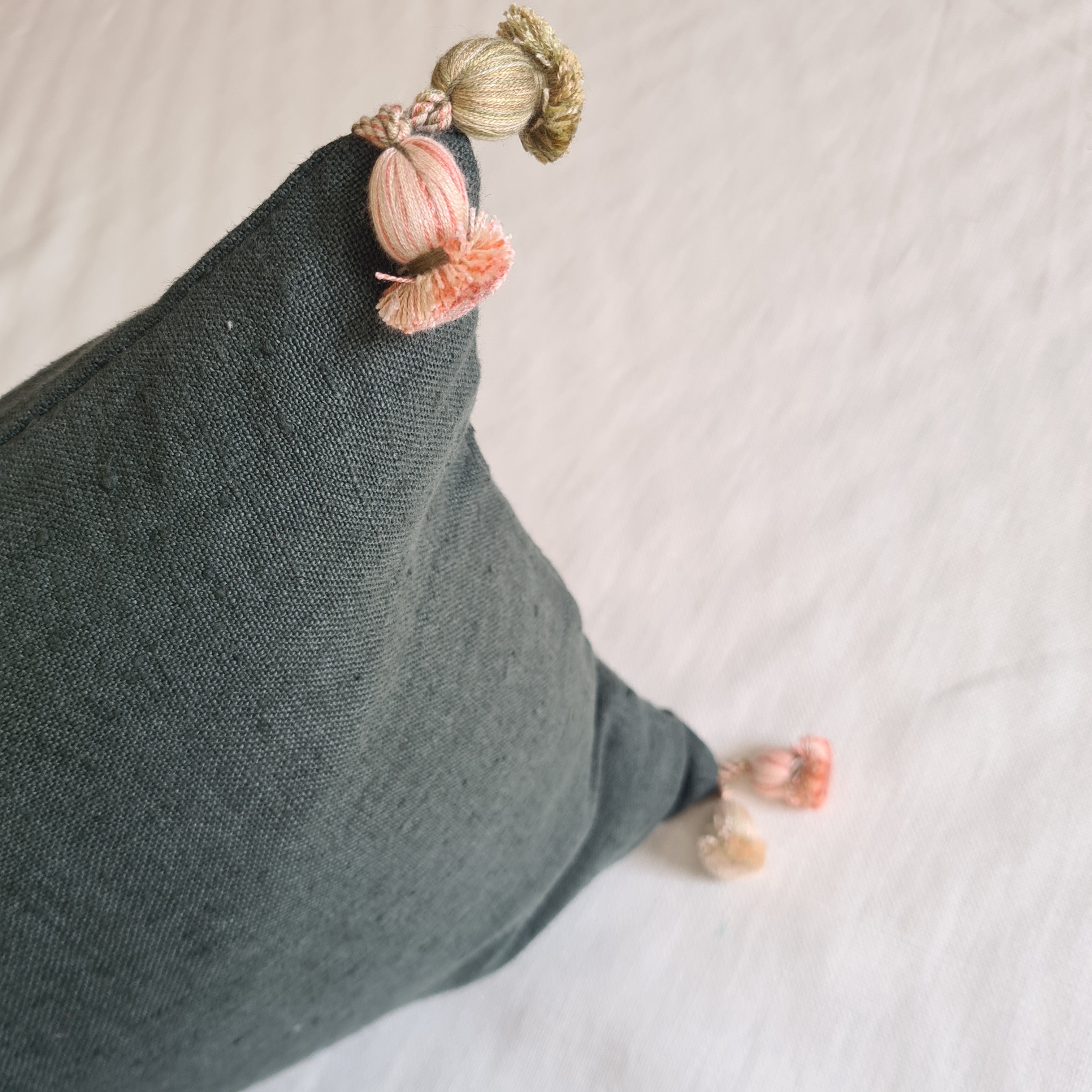 Double-Sided Plain Linen Cushion with Tassels