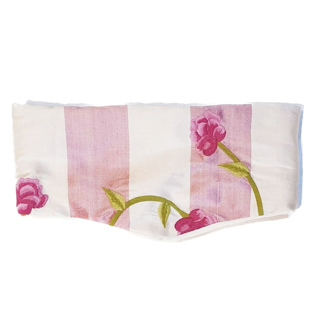 Embroidered Silk Sleep Mask - Pink Floral Stripe