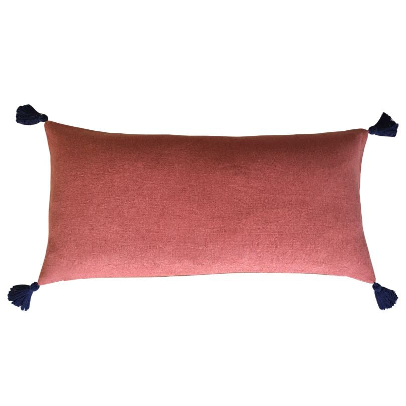 Double-Sided Plain Linen Cushion with Tassels