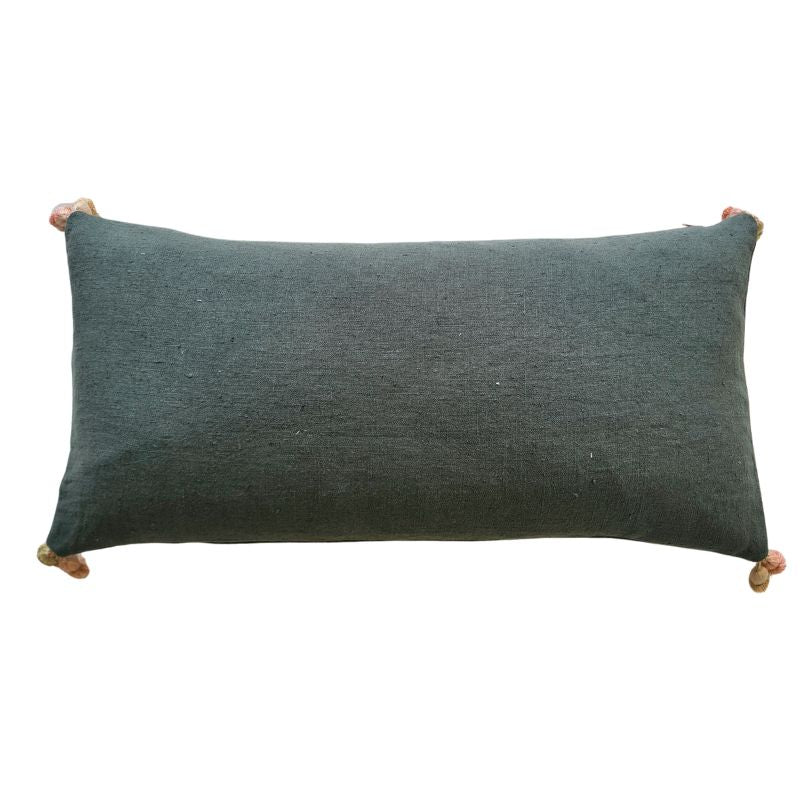 Double-Sided Plain Linen Cushion with Tassels