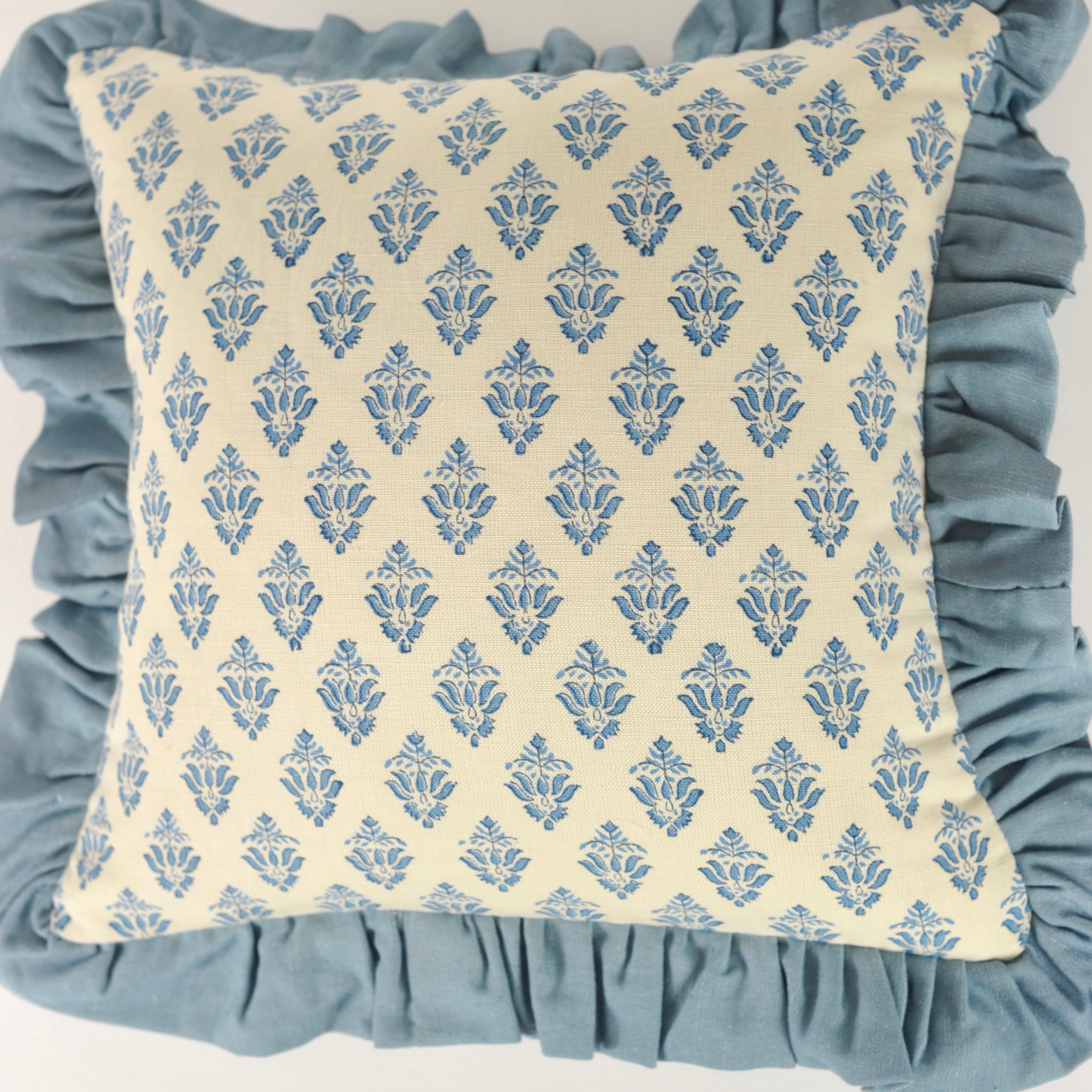 Floral Motif Print & Ruffle Trim Cushion