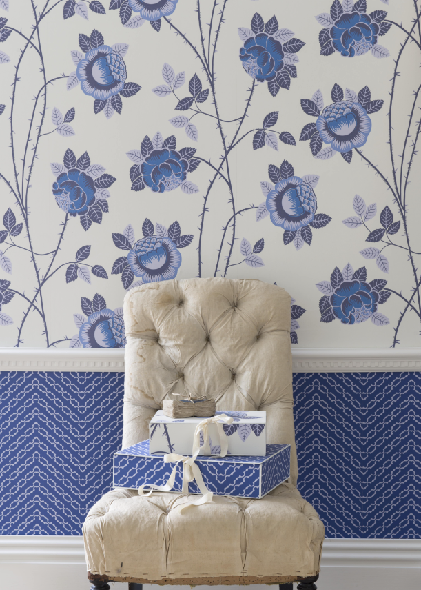 Neisha Crosland, Rose Wallpaper - Cobalt Blue